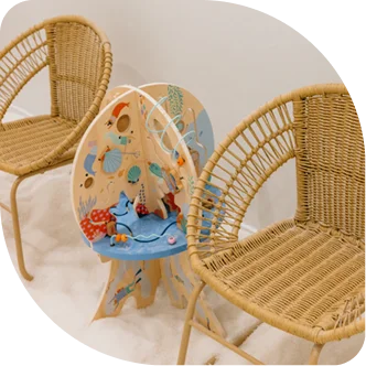 Woven lounge chairs in the Breathe Salt Rooms lobby